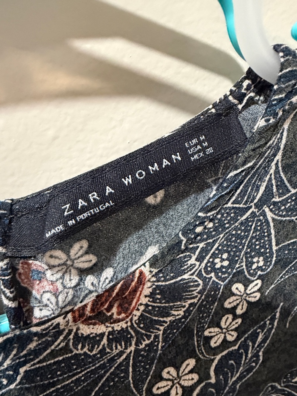 Zara Dark Green Floral Long-Sleeve Midi Dress with Blue and Rust Accents - Picture 6 of 7